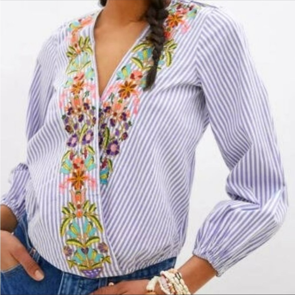 Anthropologie Artemis Embroidered Wrap Blouse, Size L